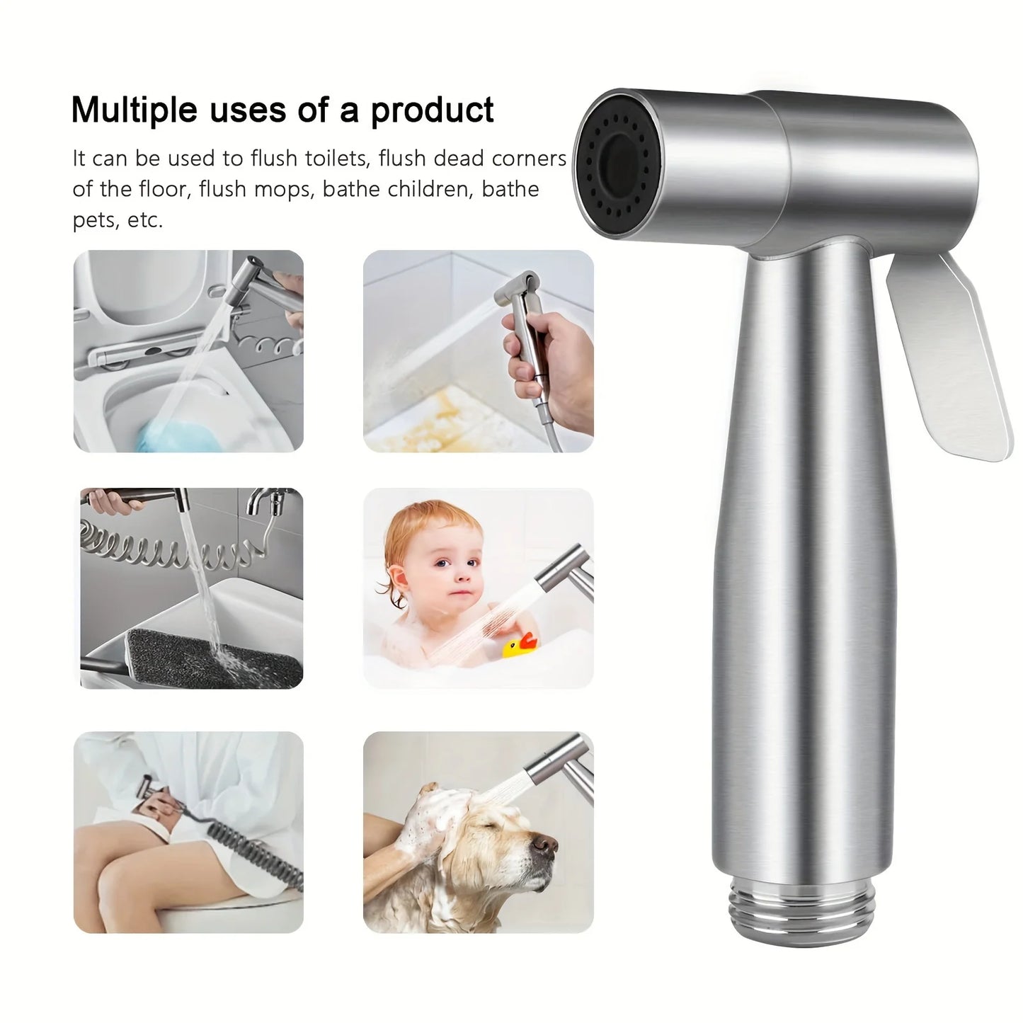 Pack of 3 Handheld Bidet Sprayer Stainless Steel with Hook and Shower Hose