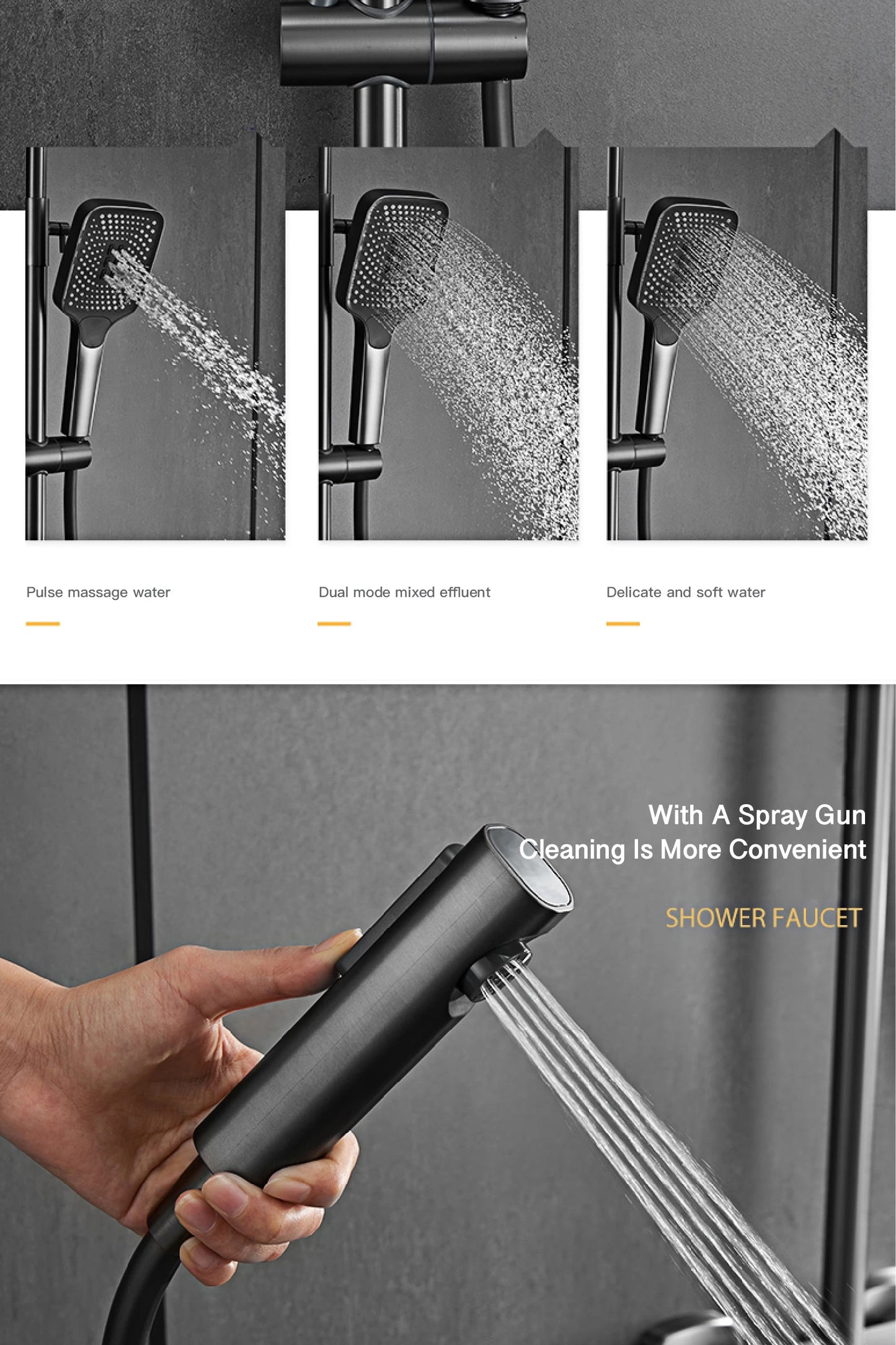 Luxury gun gray brass bathroom shower system digital display cold & hot dual control