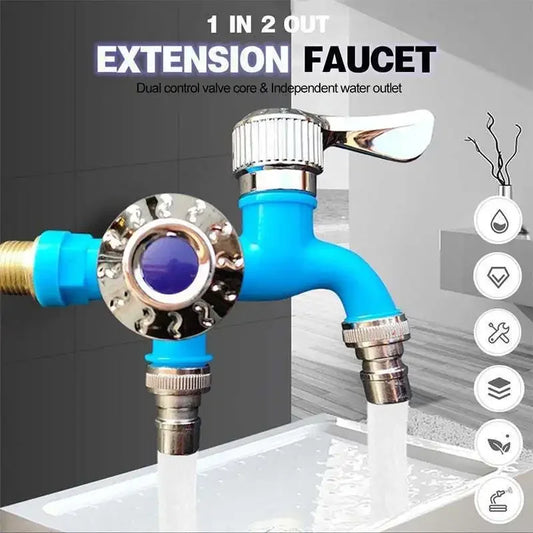 Faucet Double Outlet Dual Control Water Tap  Plastic Connector 1/2" Universal Interface