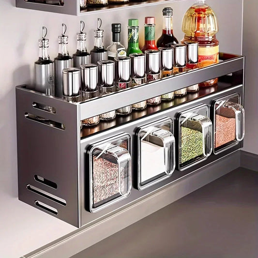 Stainless Steel Kitchen Spice Rack Wall-Mounted Multi-Functional Spice Rack Box