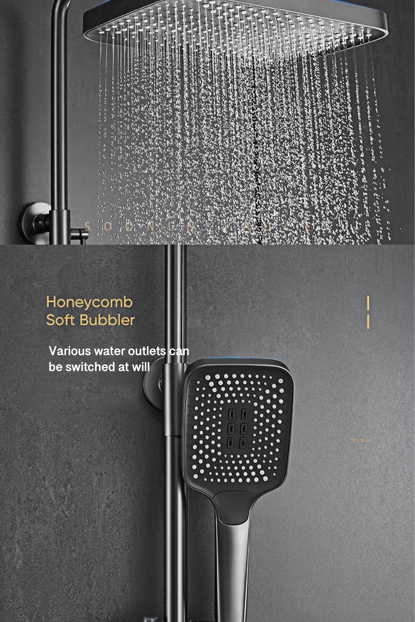 Luxury gun gray brass bathroom shower system  digital display  cold & hot dual control