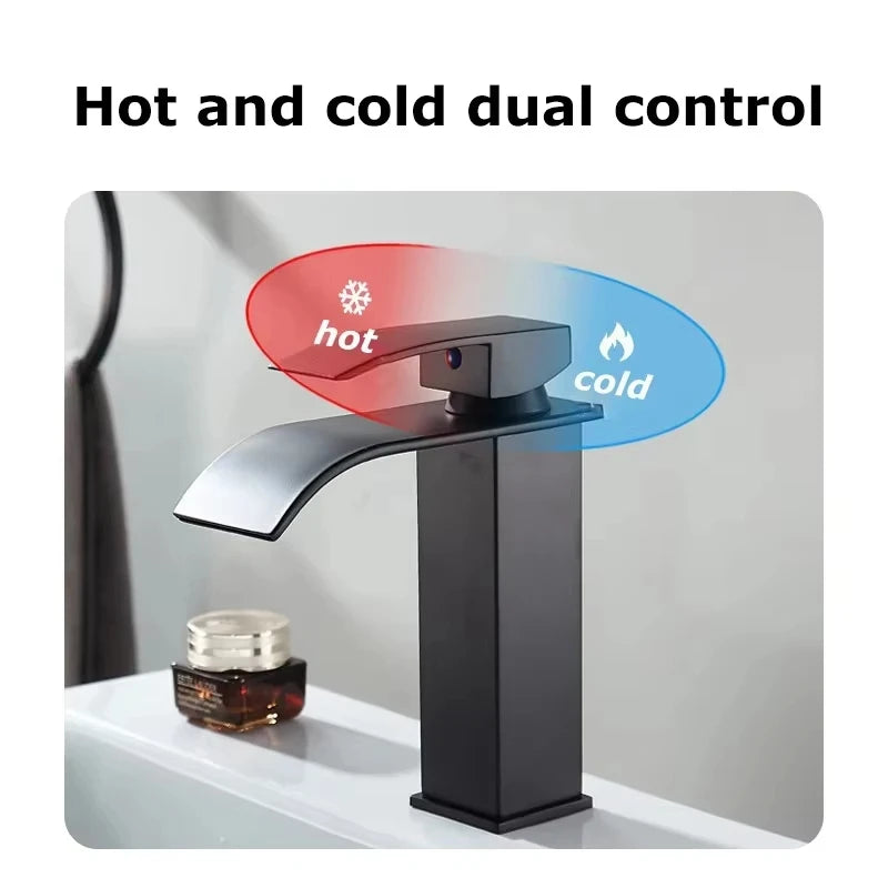 Copper core waterfall stainless steel basin faucet, hot and cold dual control faucet