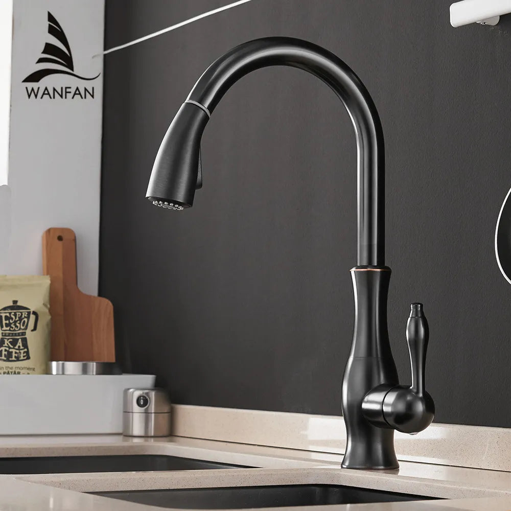 Gold Kitchen Faucets Silver Single Handle Pull Out Kitchen Tap Single Hole Water Mixer