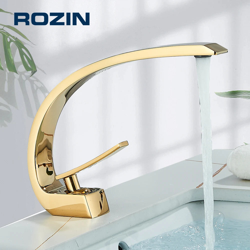 Luxury Brass Basin Faucet Deck Mounted Black Hot Cold Mixer Tap Single Hole For Bathroom