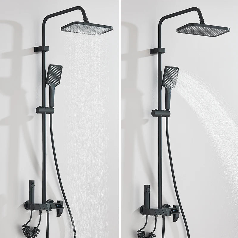 Rozin Black Smart Digital Display Shower Faucet Set Piano Style Rain fall Grey Digital Mixer