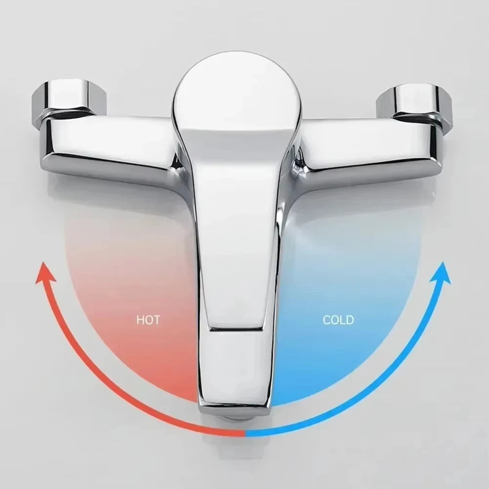 Zinc Alloy Basin Faucets Chrome Wall Mounted Hot Cold Water Dual Spout Mixer Tap