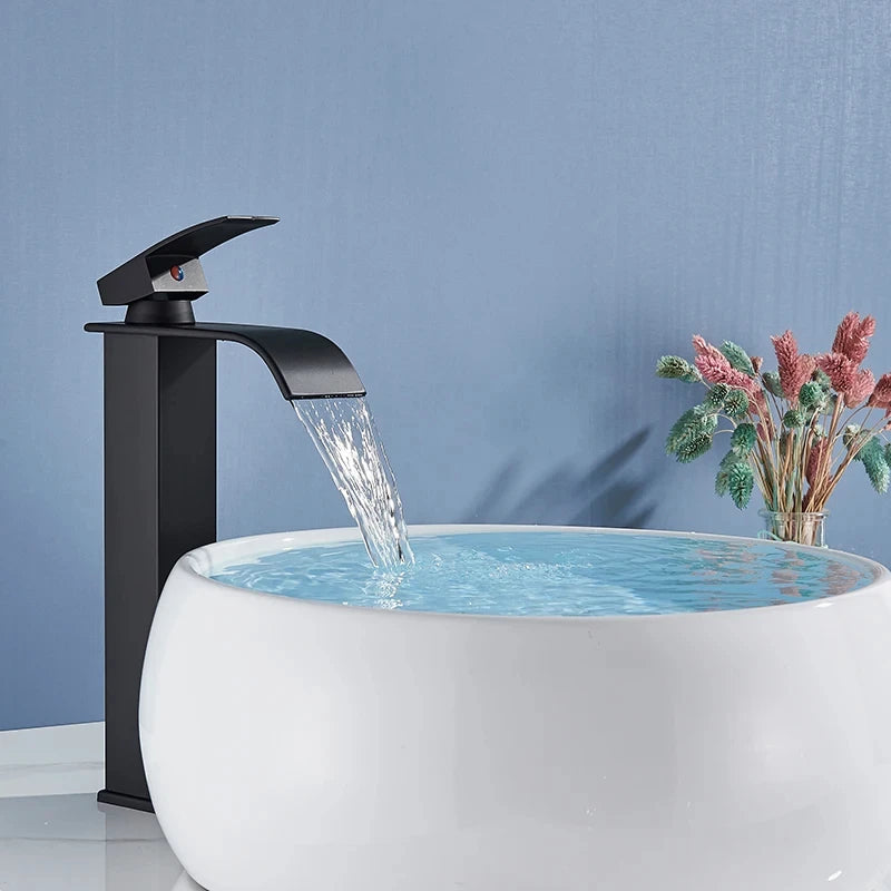 Copper core waterfall stainless steel basin faucet, hot and cold dual control faucet