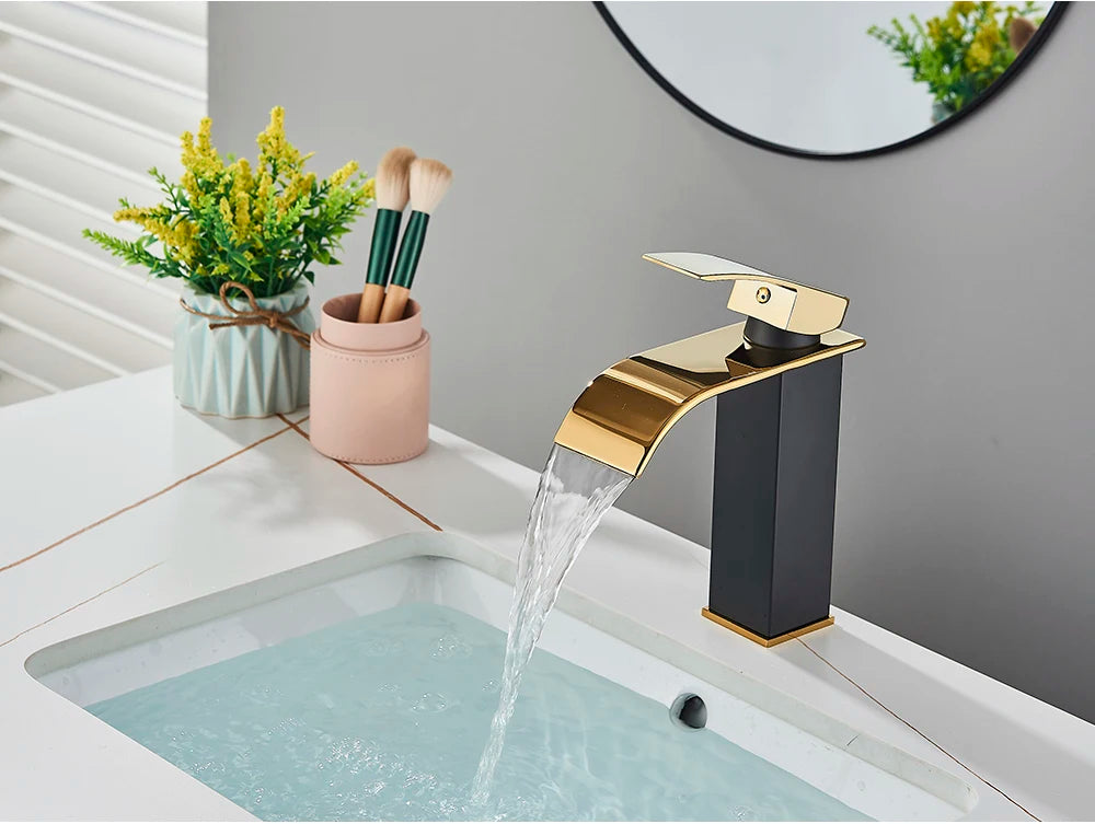 Brushed Golden Basin Faucets Single Lever Hole Deck Mount