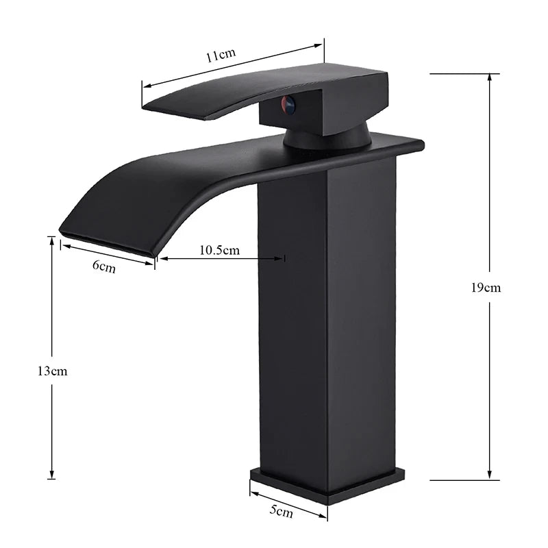 Copper core waterfall stainless steel basin faucet, hot and cold dual control faucet