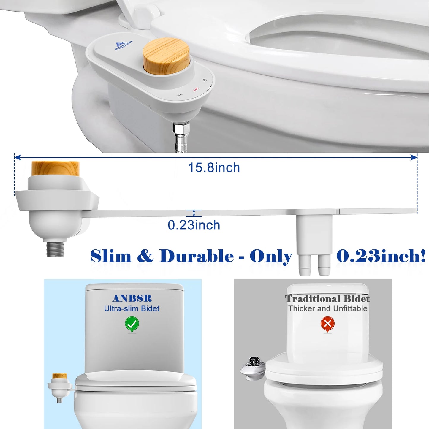 Fresh Water Non-Electric Bidet Attachment for Toilet Seat, Adjustable Water Pressure, Rear Wash