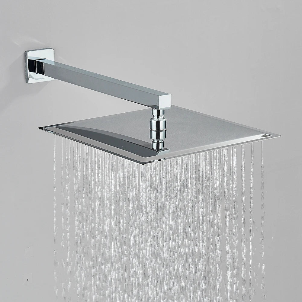 Chrome Bathroom Shower Faucet Set 2/3 Way Rainfall Mixed Brass Diverter Mixer Tap 8-16" Head Wall Mounted Embedded Box Control