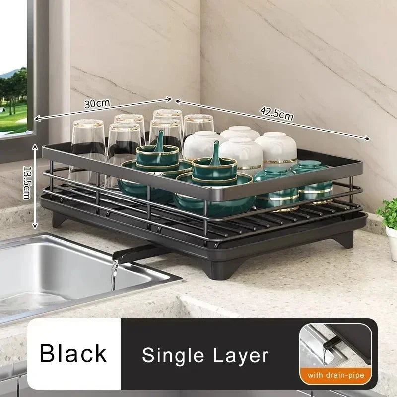 Bowl Rack - 2 Tier Dish Drainer Storage Adjustable Space Saving Kitchen Utensil Organizer for Plates Cups Cutlery