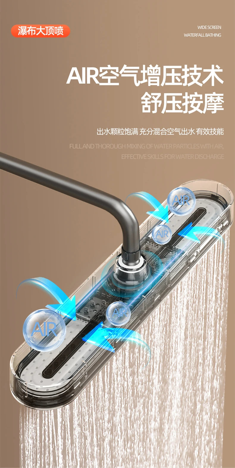 New 480mm Big Panel Showerhead 3 Mode Supercharge Rainfall Shower Head