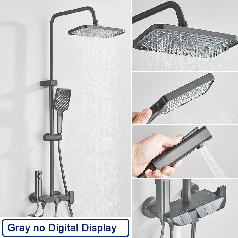 Rozin Black Smart Digital Display Shower Faucet Set Piano Style Rain fall Grey Digital Mixer