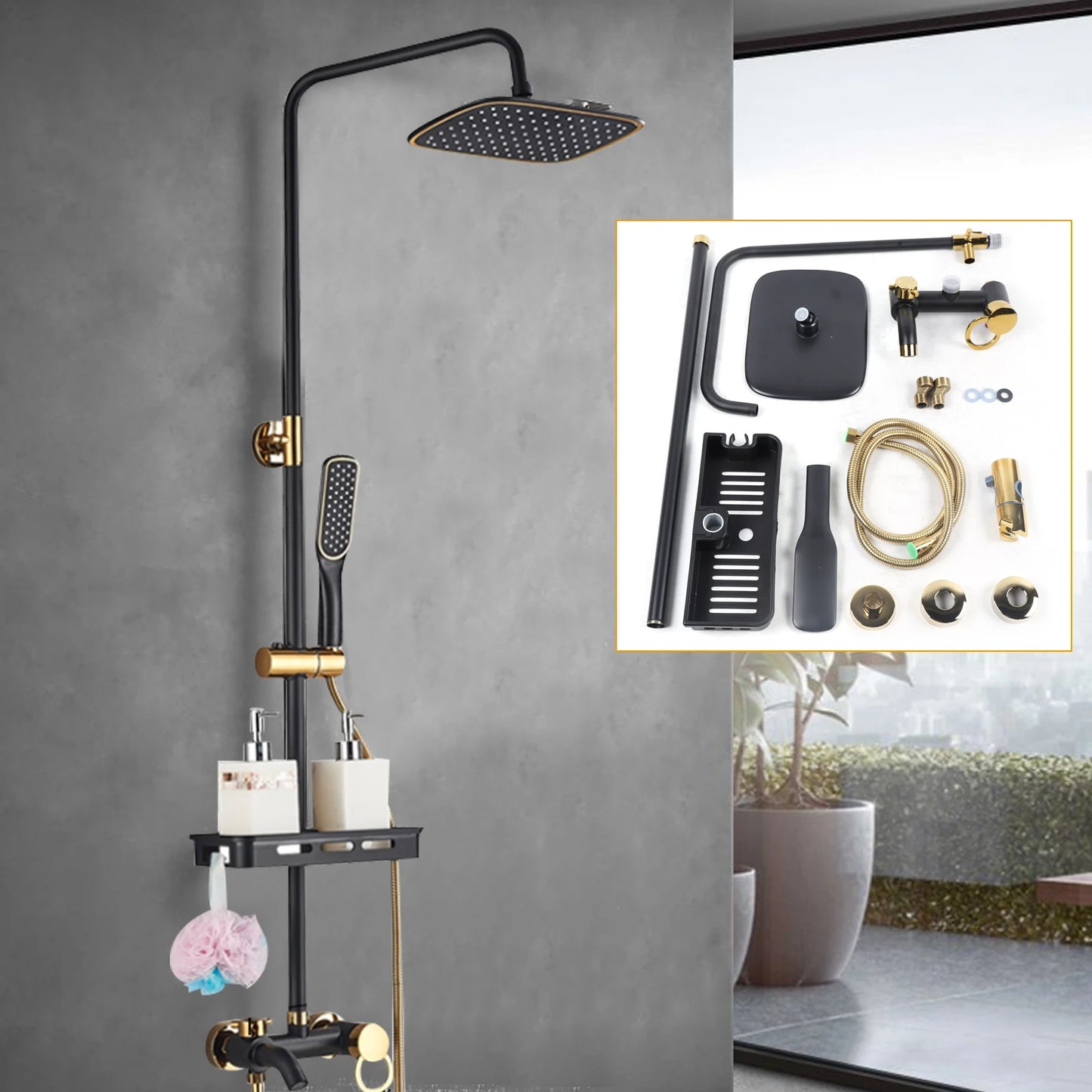 Black Shower Set Faucet Rainwater Manual System High-Quality