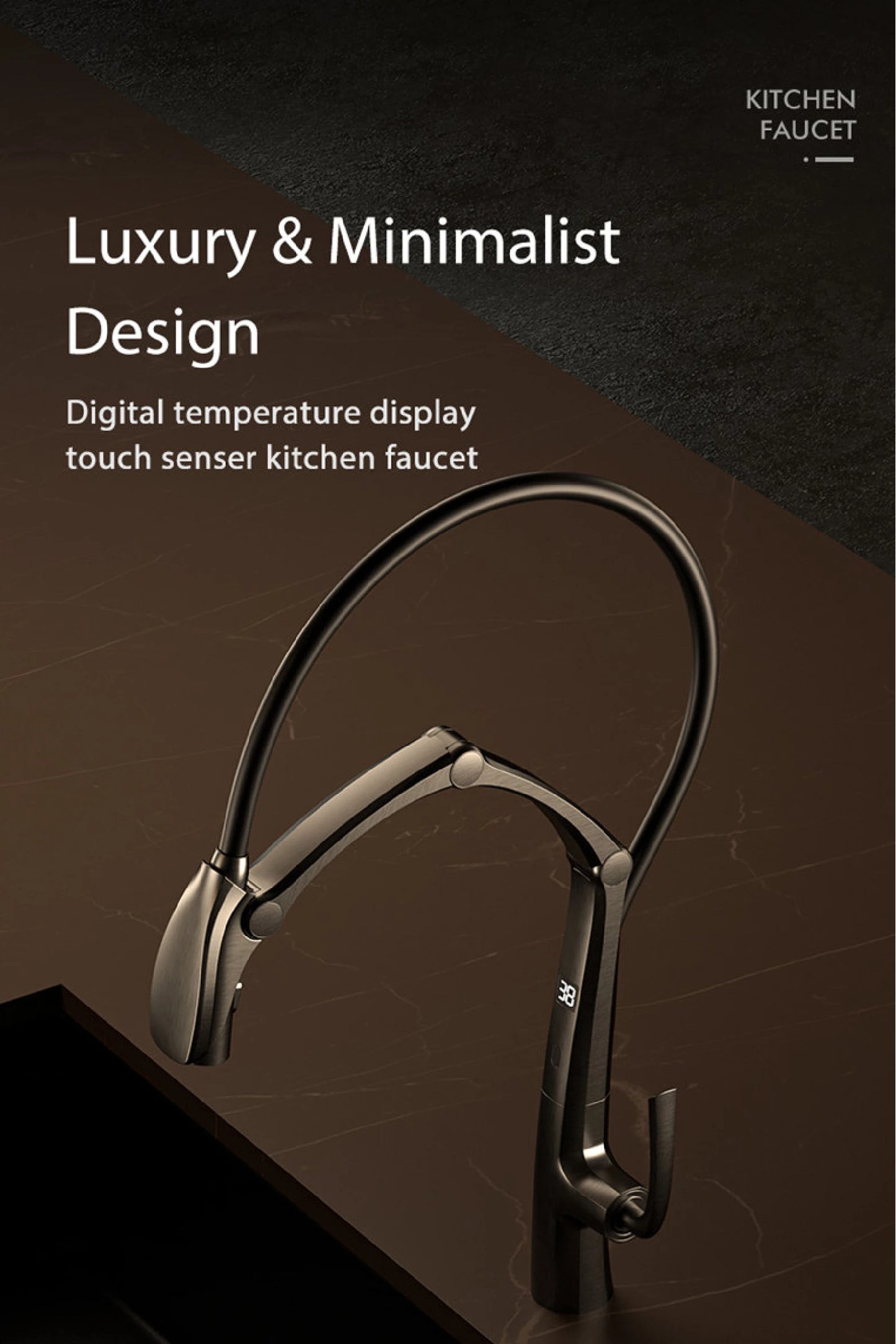 Luxury brass gun gray kitchen faucet Digital display Intelligent induction magnetic suction Pull-Out design Cold & hot sink Tap