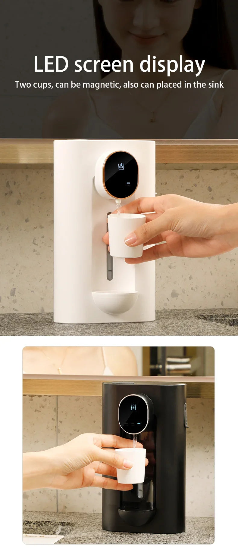 Smart Touchless 540ML Mouthwash Dispenser w/LED, 3 Modes, Wall/Table Mount, 2 Cups,
