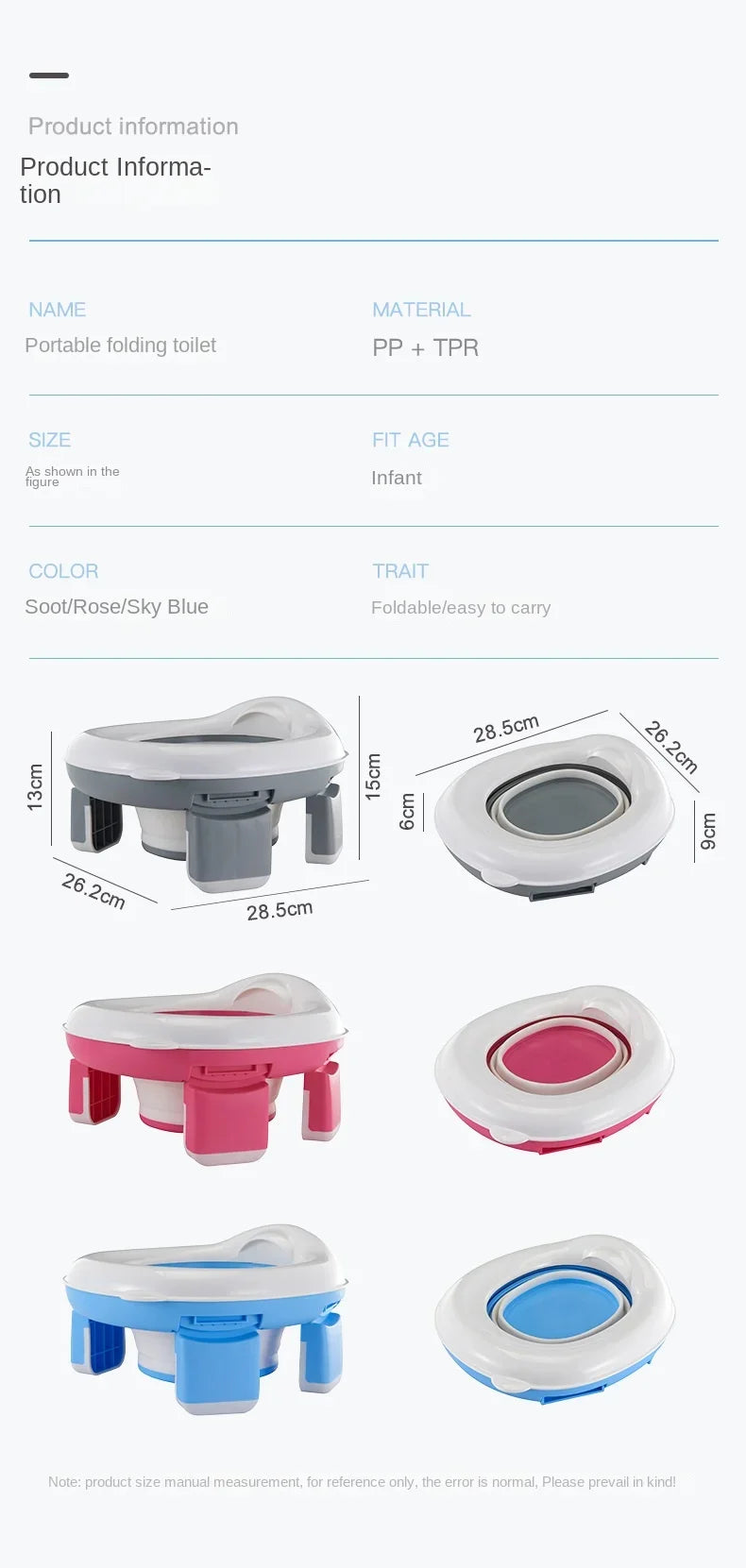 3 in 1 Travel Toilet Seat Foldable Children Potty with Bags Baby Pot Portable Silicone Baby Potty Training Toilet Seat