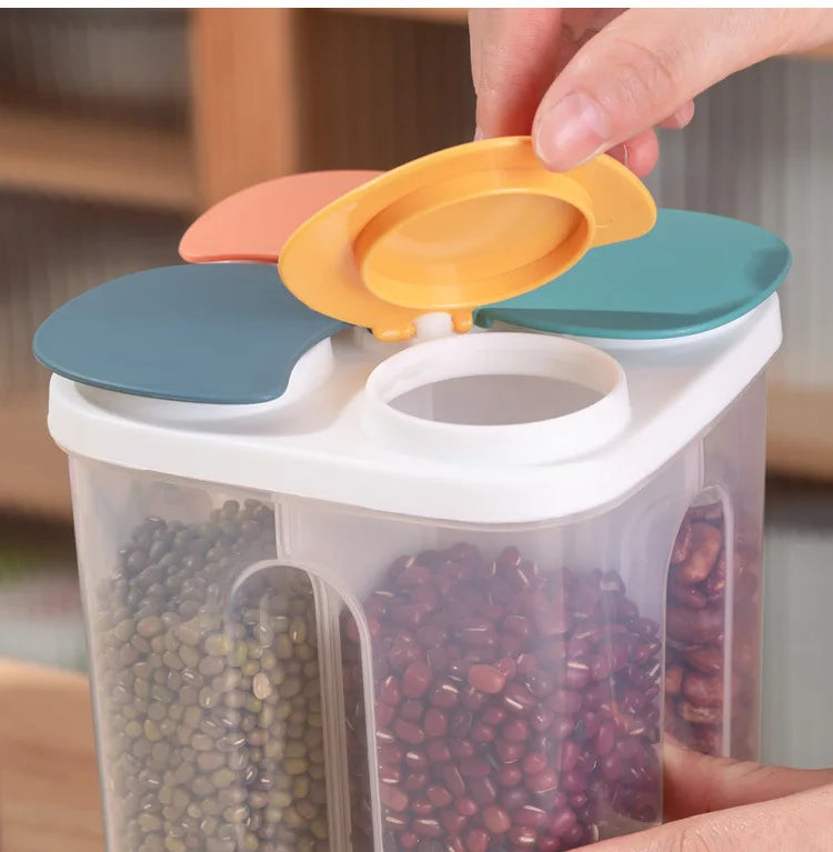 Kitchen Cereals Storage Box Plastic 4 grids ,Food Container Moisture-proof