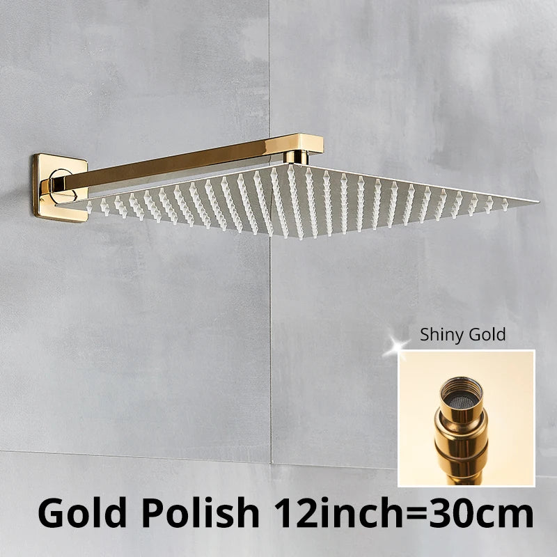 Rainfall Shower Head 8"/10"/12" Square Bathroom Ultrathin . Wall Mounted