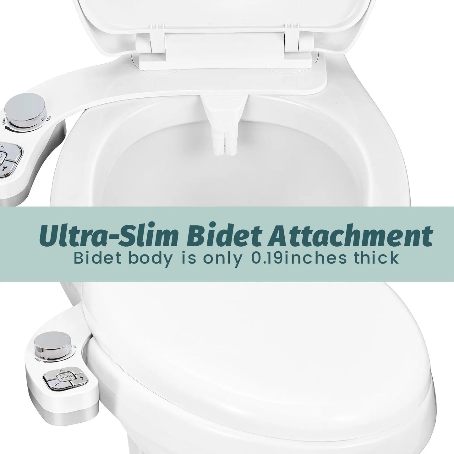 Button Bidet - Non-Electric Self Cleaning Dual Nozzle (Frontal and Rear Wash) Fresh Water Bidet Toilet Seat Attachment
