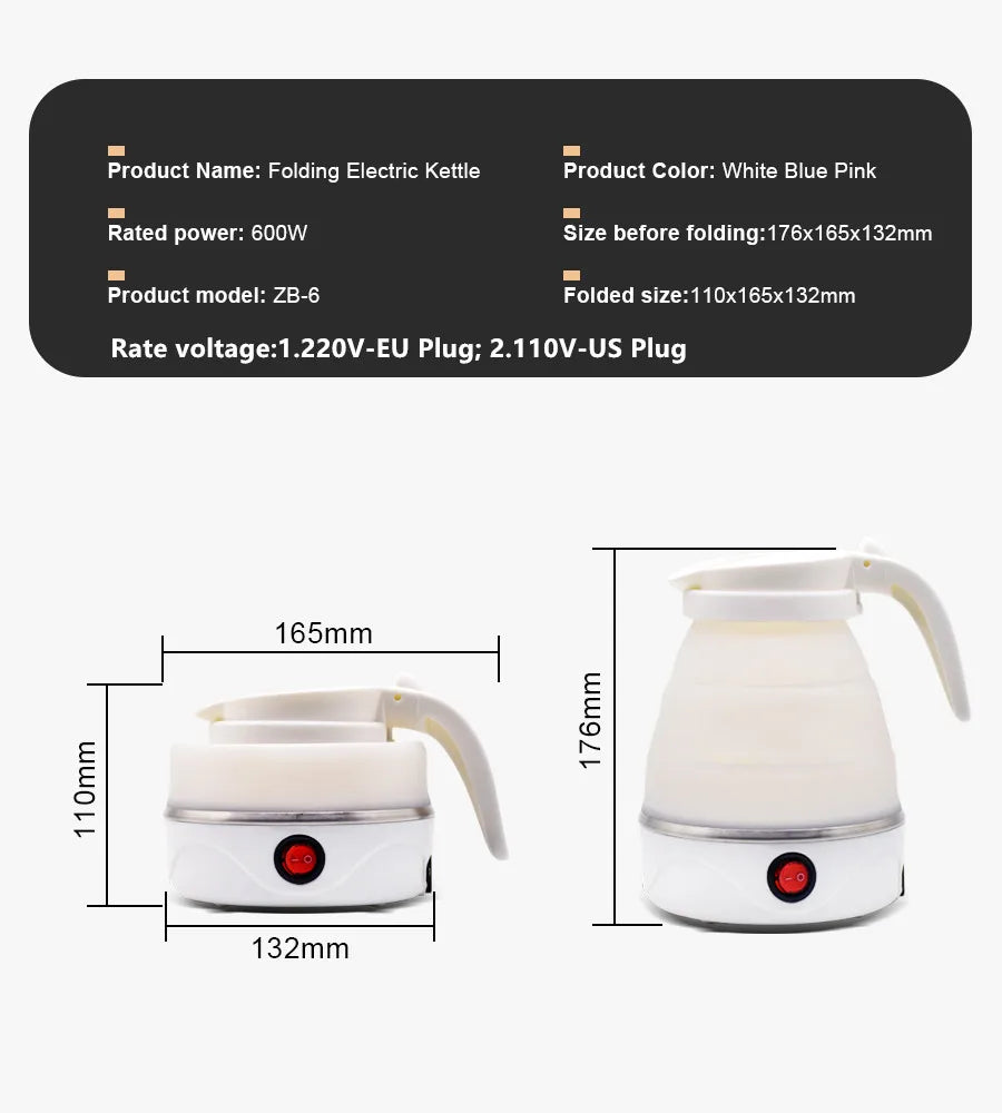 0.6L Mini Folding Kettle Portable Water Heater 600W Silicone Compression Electric Kettle