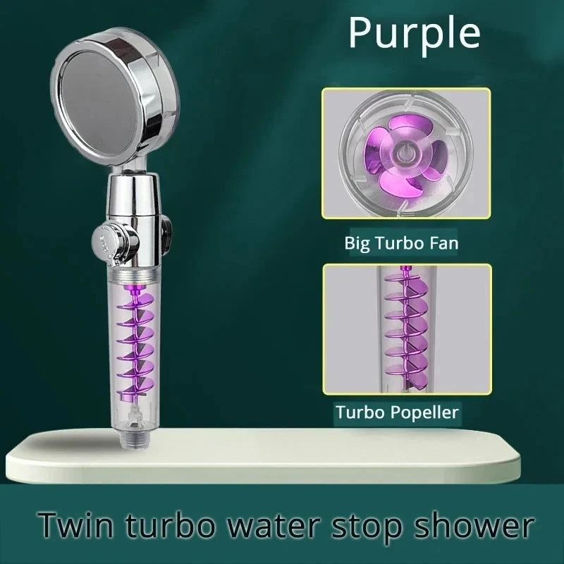New High Pressure Shower Head Twin Turbocharged Shower Head Handheld Turbo Fan