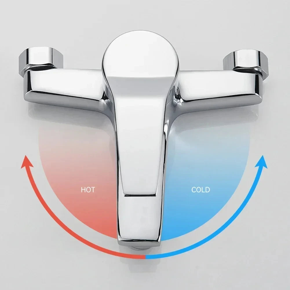 Zinc Alloy Basin Faucets Chrome Wall Mounted Hot Cold Water Dual Spout Mixer Tap