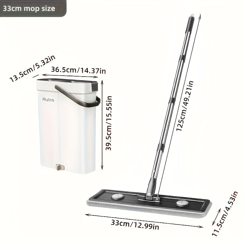 Complete cleaning system with mop and bucket, hands-free household dusting flat mop, dry and wet separation bucket, comes with 3 washable and reusable microfiber cloths