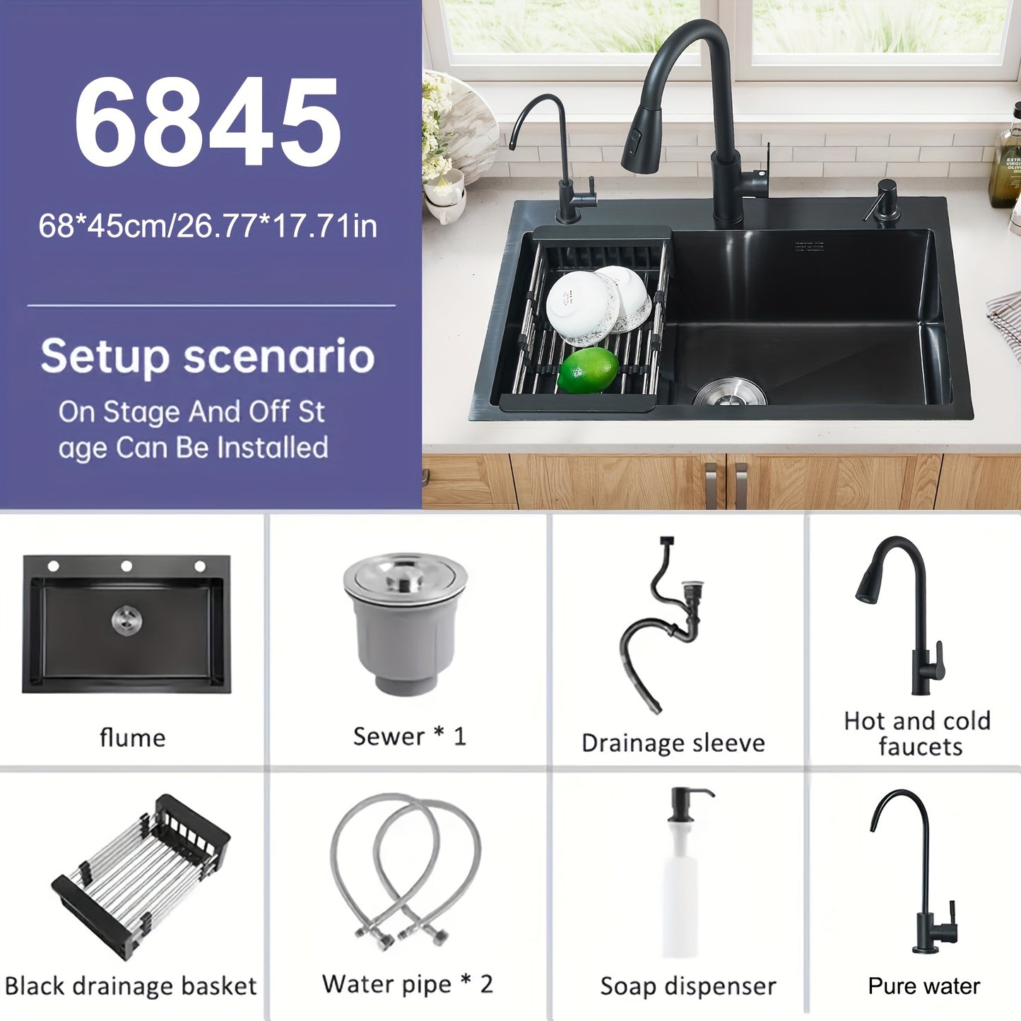 Digital Display Waterfall Sink Single Bowl Kitchen Sinks - Stainless Steel