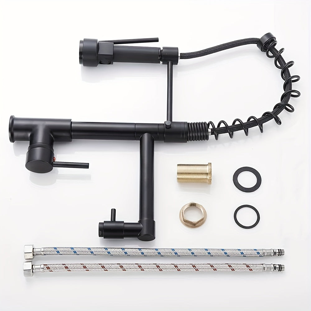 Commercial-Grade Matte Black Kitchen Faucet with Pull-Down Sprayer - Single Handle High Pressure Brass Sink Faucet