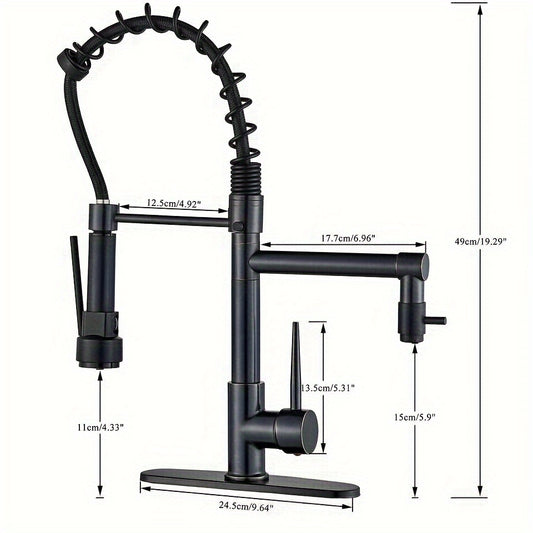 Commercial-Grade Matte Black Kitchen Faucet with Pull-Down Sprayer - Single Handle High Pressure Brass Sink Faucet