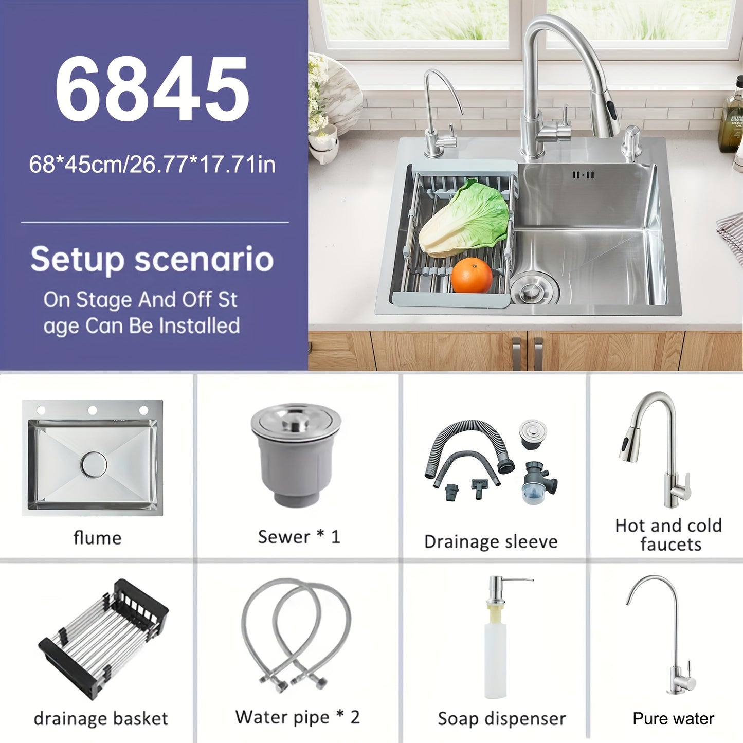 Digital Display Waterfall Sink Single Bowl Kitchen Sinks - Stainless Steel