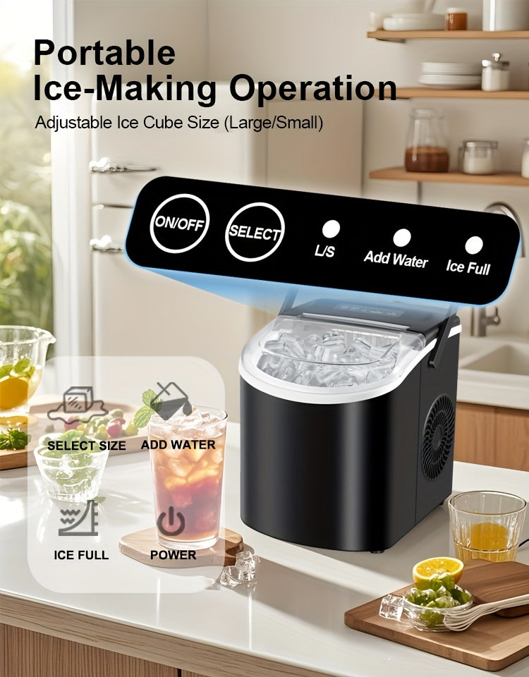 Desktop Ice Maker With A Handle Produces 26 Pounds Of Ice In 24 Hours And Can Make 9 Ice Cubes In 6 Minutes.