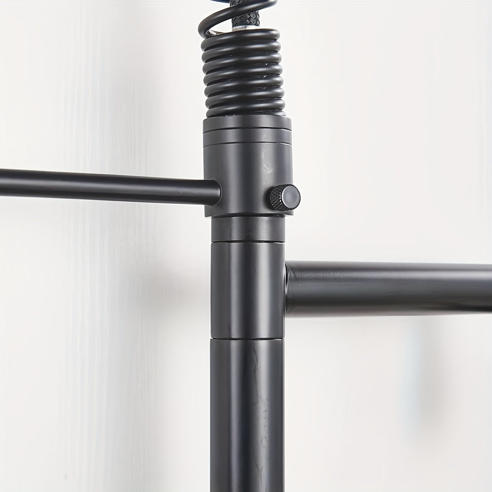 Commercial-Grade Matte Black Kitchen Faucet with Pull-Down Sprayer - Single Handle High Pressure Brass Sink Faucet