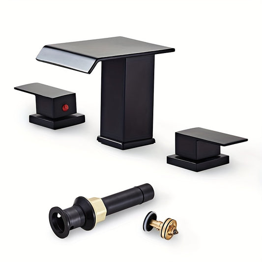 Bathroom Sink Faucet - Bathroom Faucets For Sink 3 Hole With Metal Pop-up Sink Drain Stopper And 2 Supply Hoses