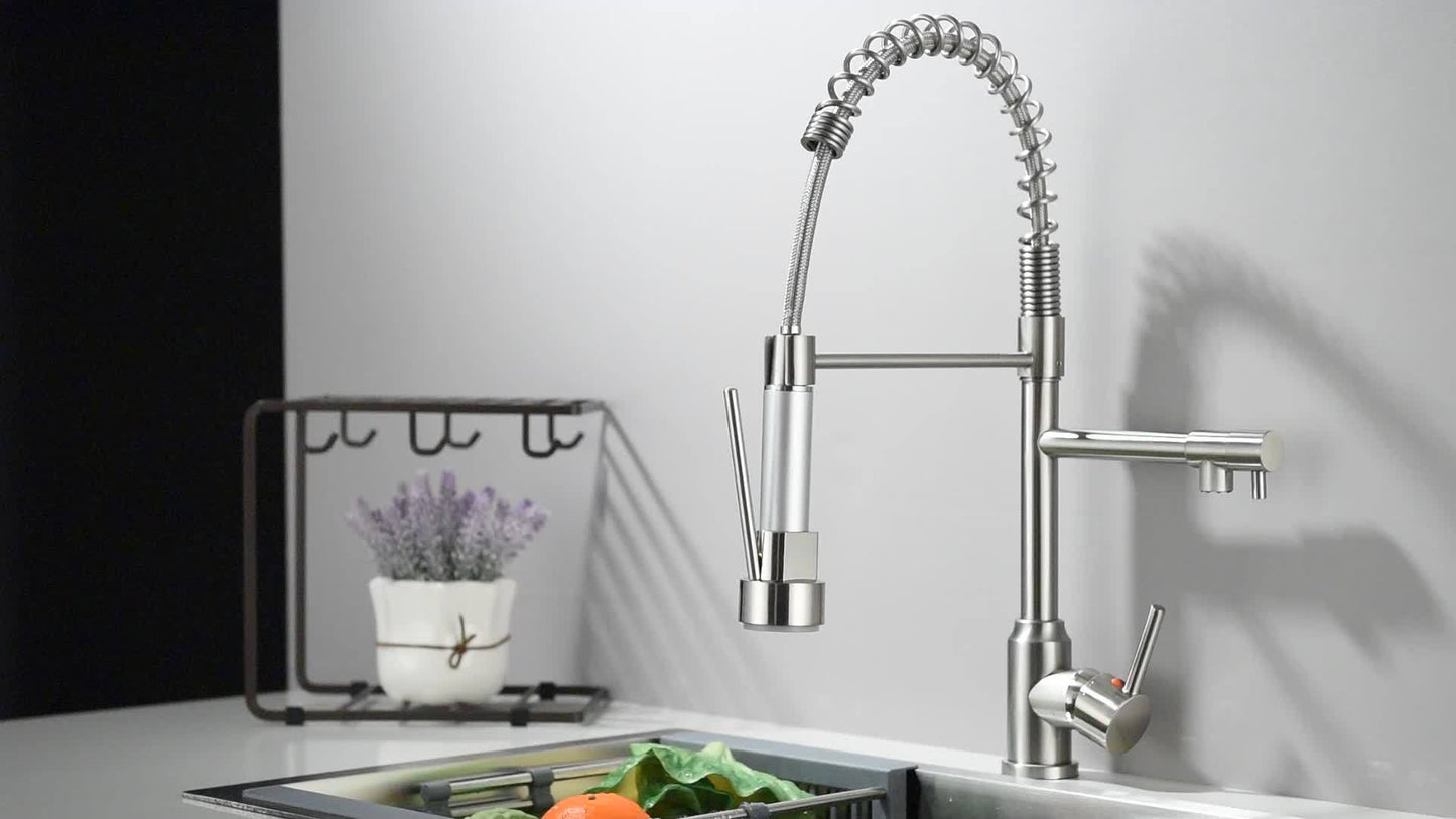 Modern High-Arc Single Handle Kitchen Faucet with Pull-Down Sprayer, 360°