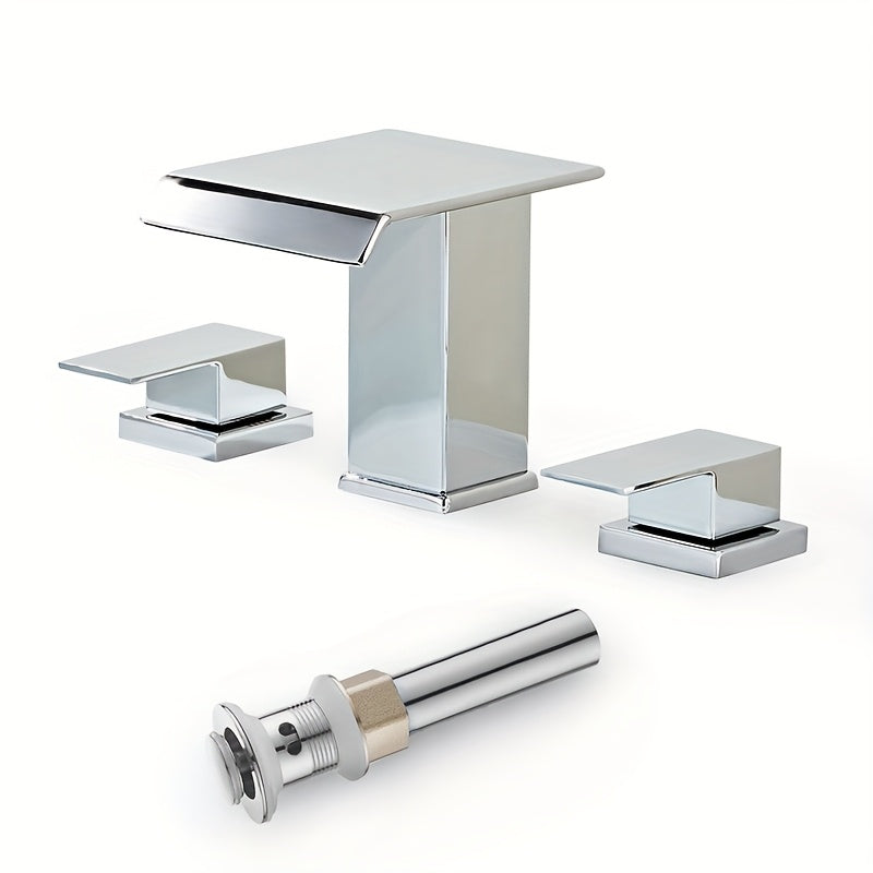 Bathroom Sink Faucet - Bathroom Faucets For Sink 3 Hole With Metal Pop-up Sink Drain Stopper And 2 Supply Hoses