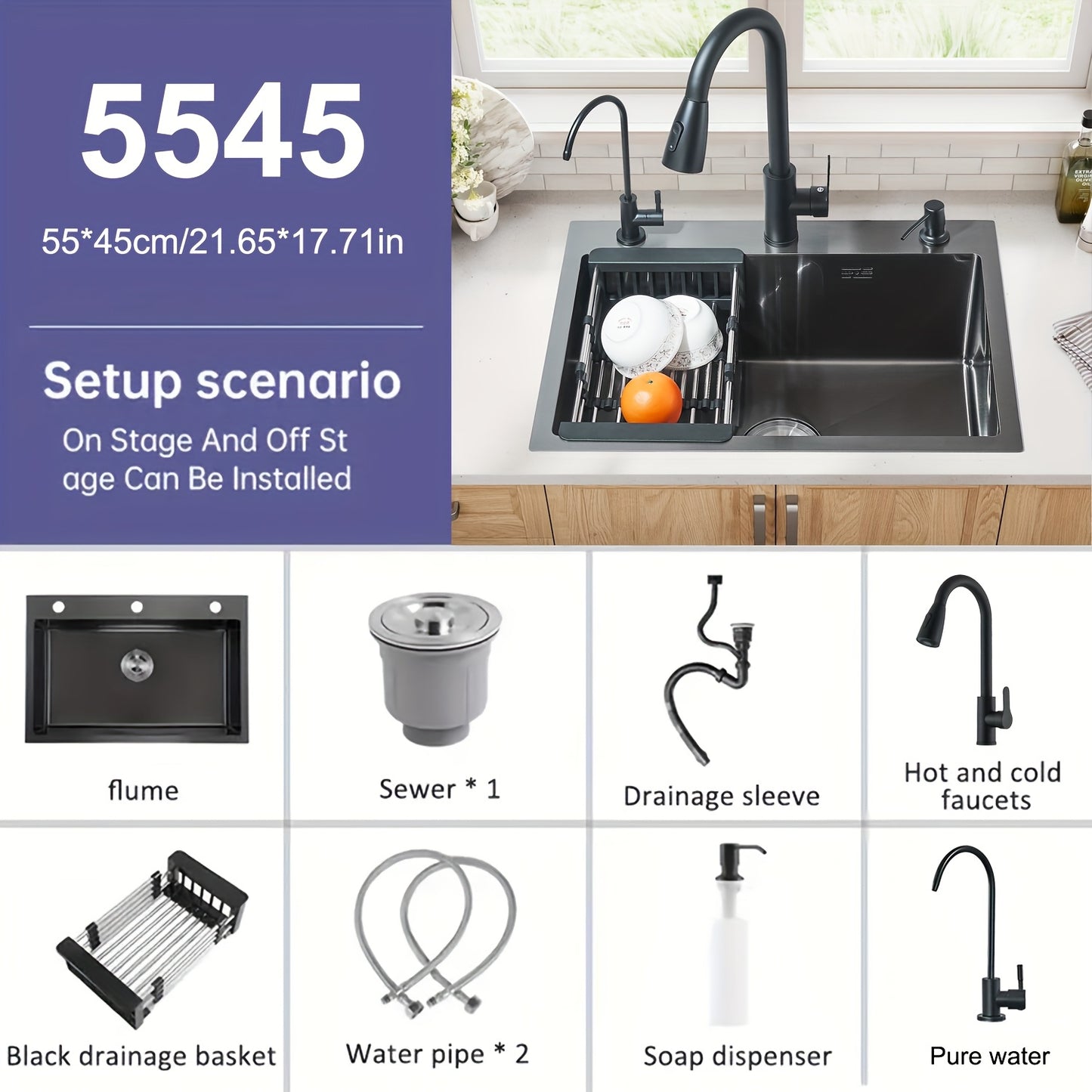 Digital Display Waterfall Sink Single Bowl Kitchen Sinks - Stainless Steel