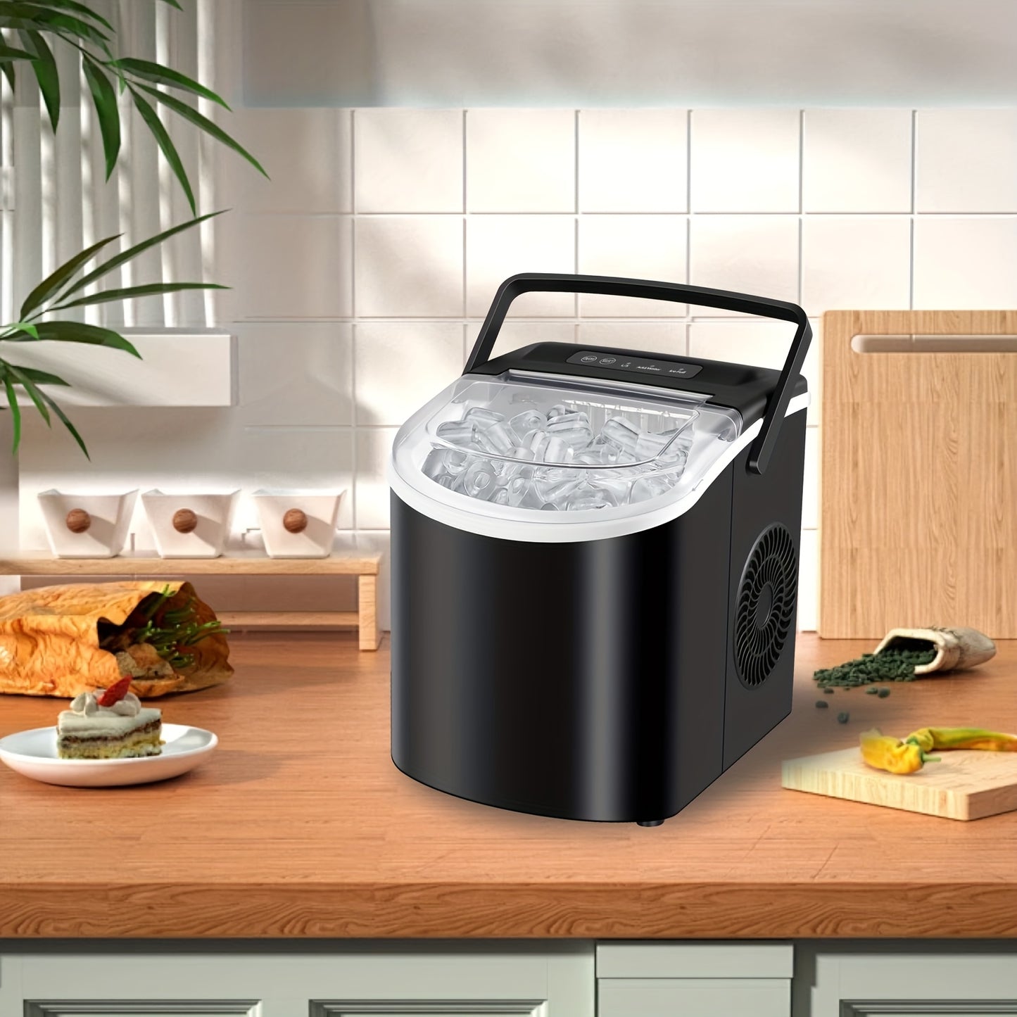 Desktop Ice Maker With A Handle Produces 26 Pounds Of Ice In 24 Hours And Can Make 9 Ice Cubes In 6 Minutes.