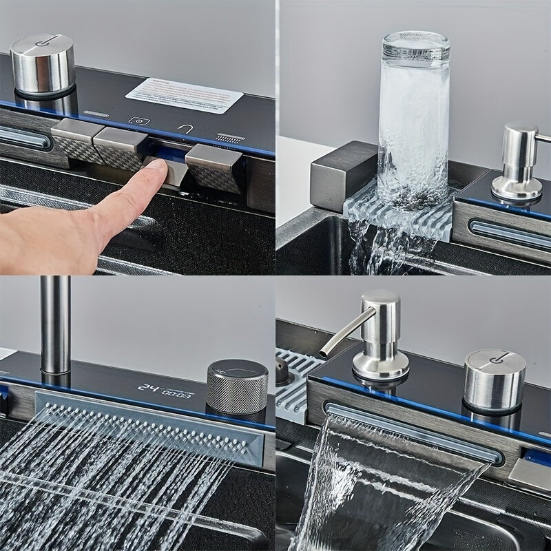 Digital Display Waterfall Sink Single Bowl Kitchen Sinks - Stainless Steel