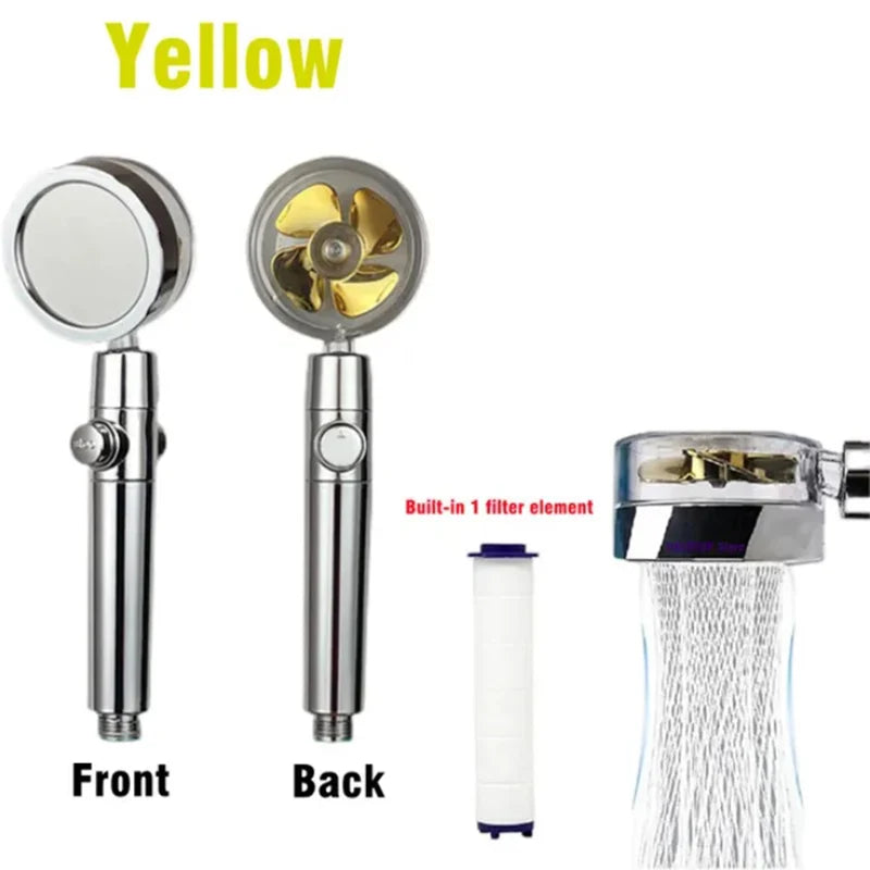 360 Degrees Rotation Turbo Fan Shower Head High Pressure Water Saving Spray