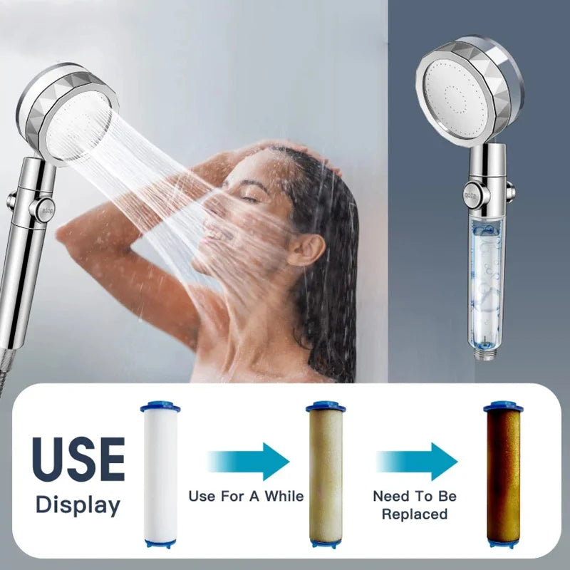 360 Degrees Rotation Turbo Fan Shower Head High Pressure Water Saving Spray