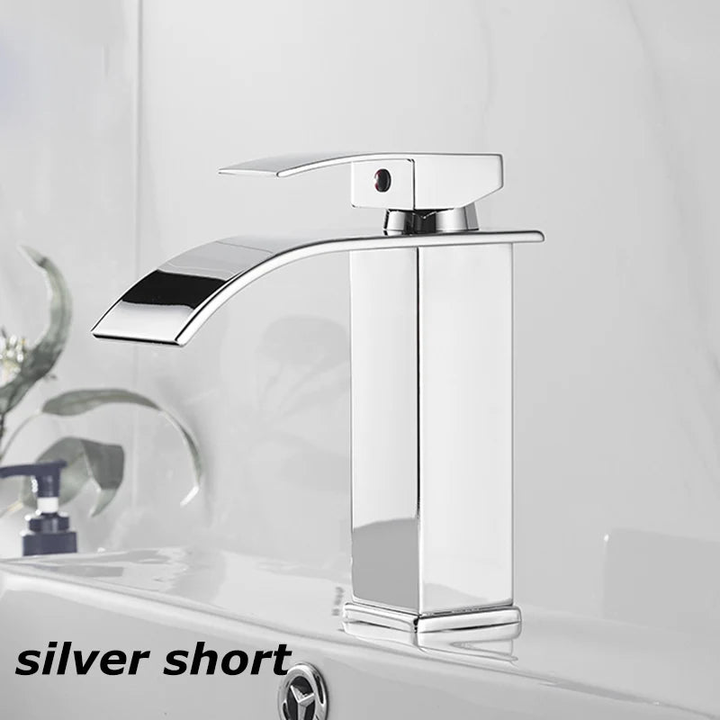 Bathroom Copper Core Waterfall Basin Faucet Stainless Steel Hot and Cold Dual Control Faucet