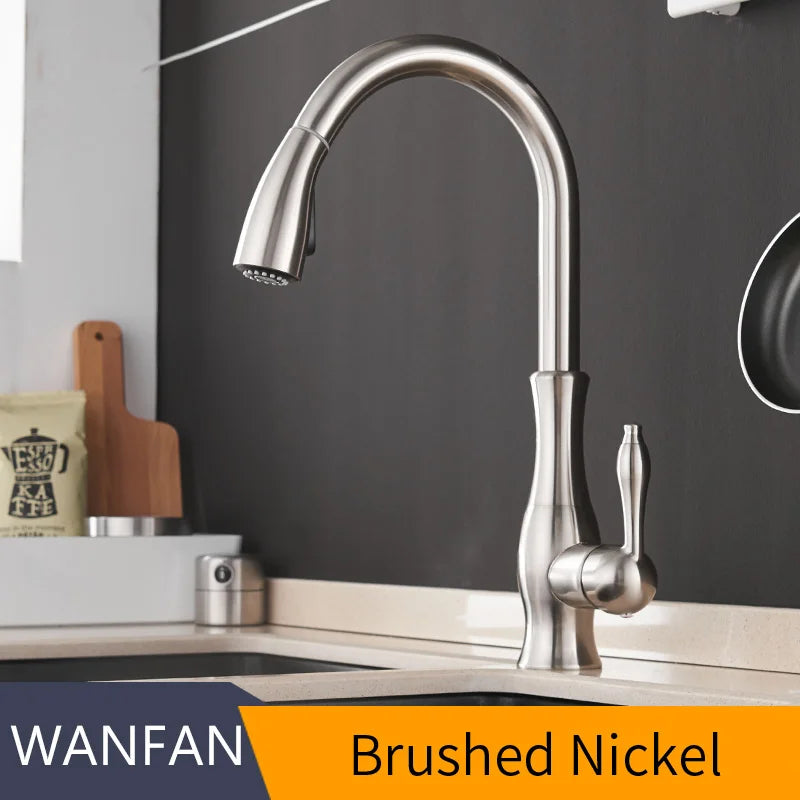 Gold Kitchen Faucets Silver Single Handle Pull Out Kitchen Tap Single Hole Water Mixer