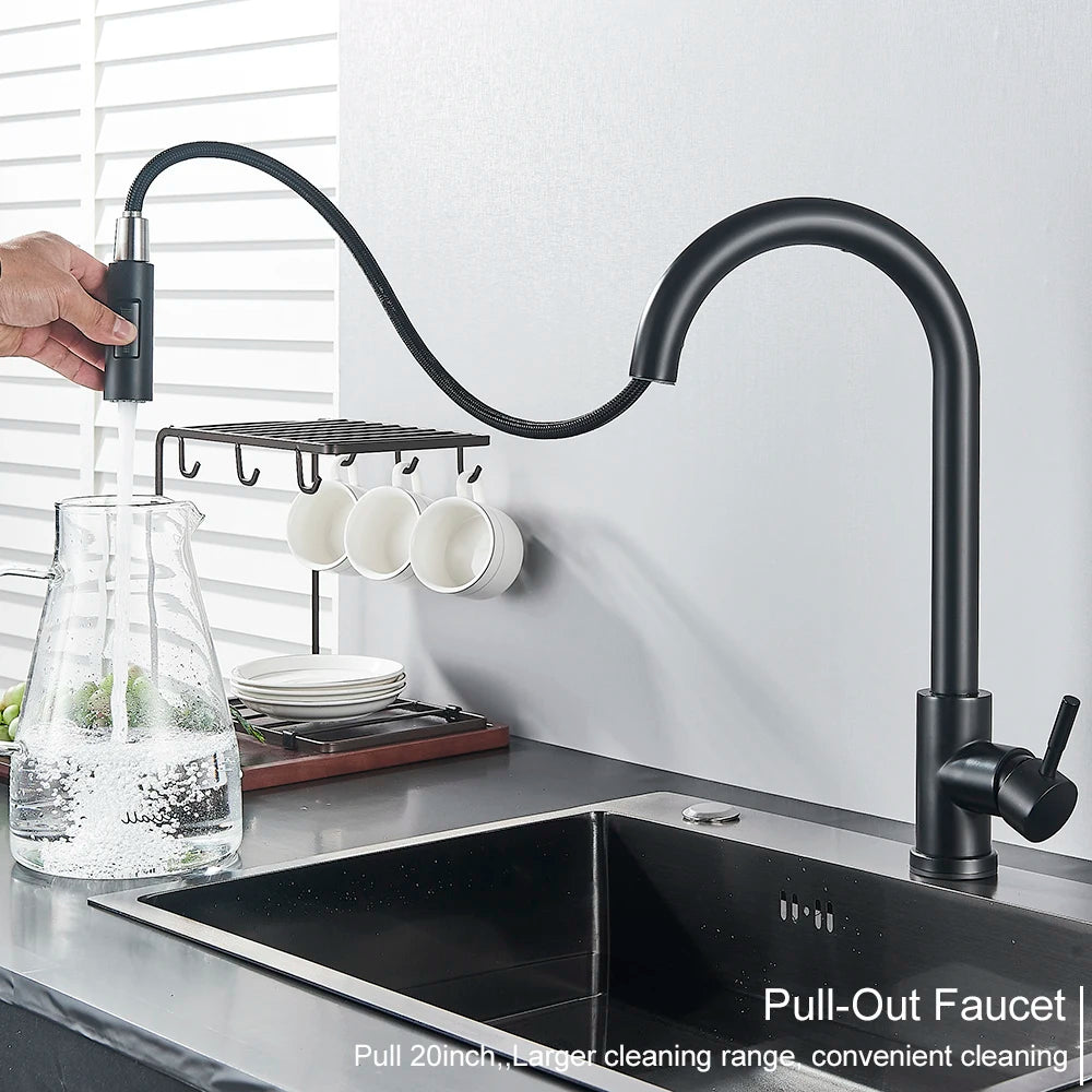 Pull Out Sensor Black Kitchen Faucet Sensitive Touch Control Faucet Mixer