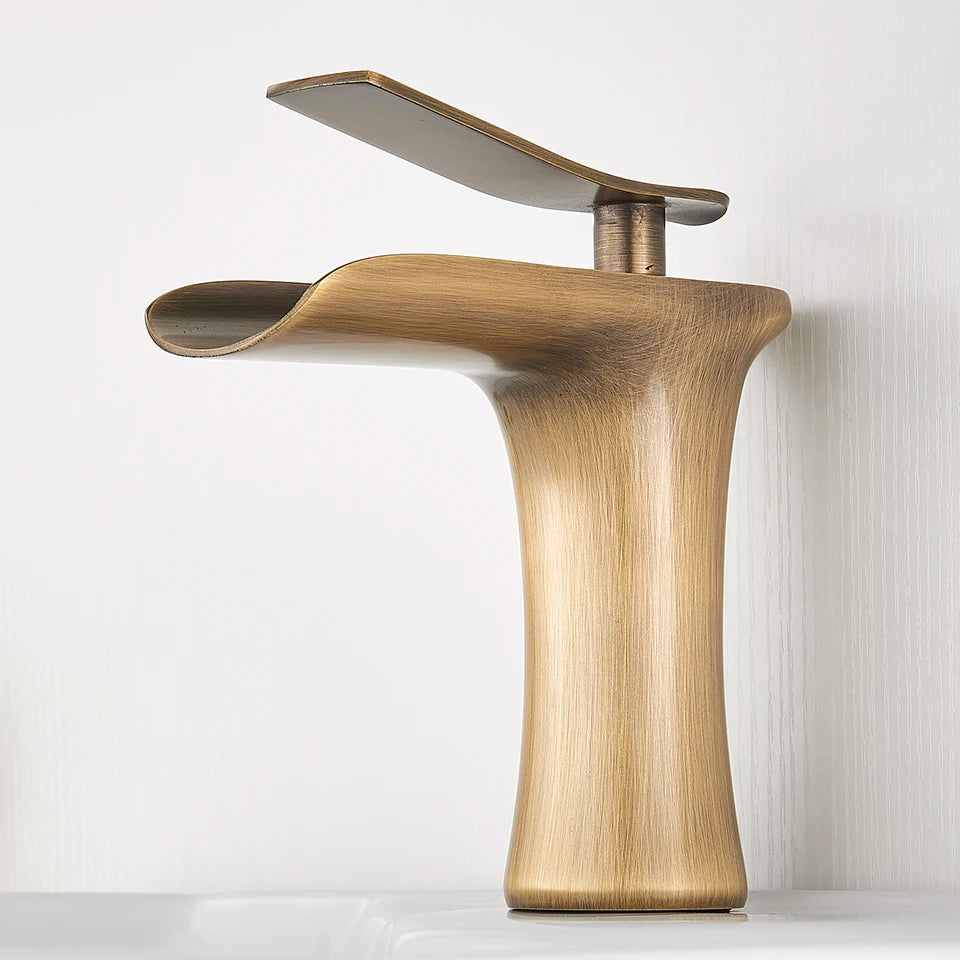 Basin Faucets Waterfall Bathroom Faucet Single handle Basin Mixer Tap  Antique Brass Faucet