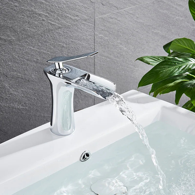 Basin Faucets Waterfall Bathroom Faucet Single handle Basin Mixer Tap  Antique Brass Faucet
