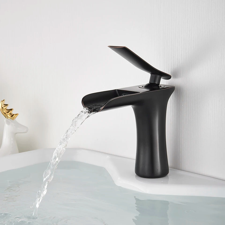 Basin Faucets Waterfall Bathroom Faucet Single handle Basin Mixer Tap  Antique Brass Faucet