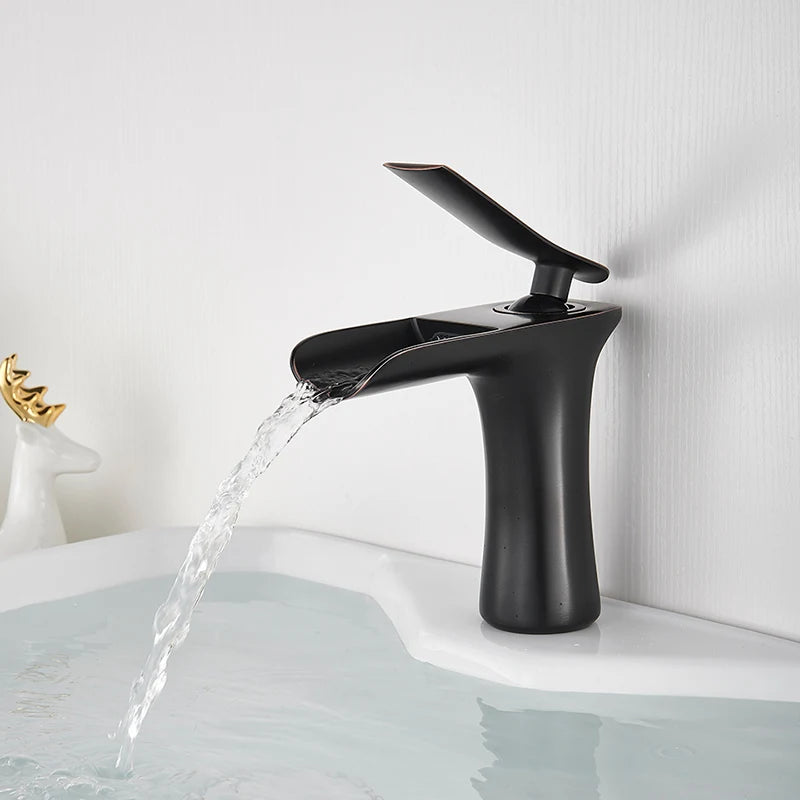 Basin Faucets Waterfall Bathroom Faucet Single handle Basin Mixer Tap  Antique Brass Faucet